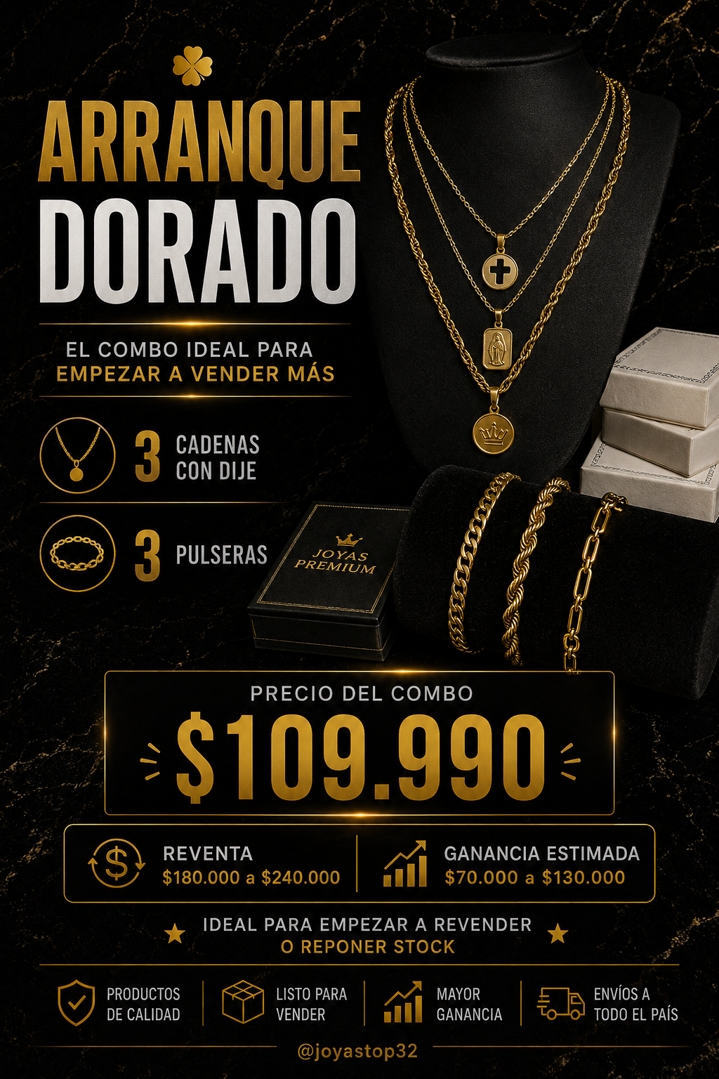 Combo Arranque Dorado — combo mayorista de joyería enchapada en oro