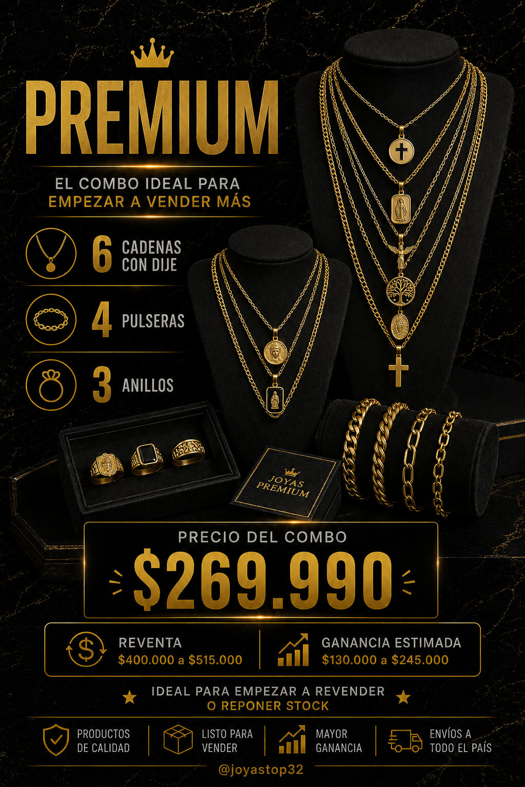 Combo Premium — combo mayorista de joyería enchapada en oro