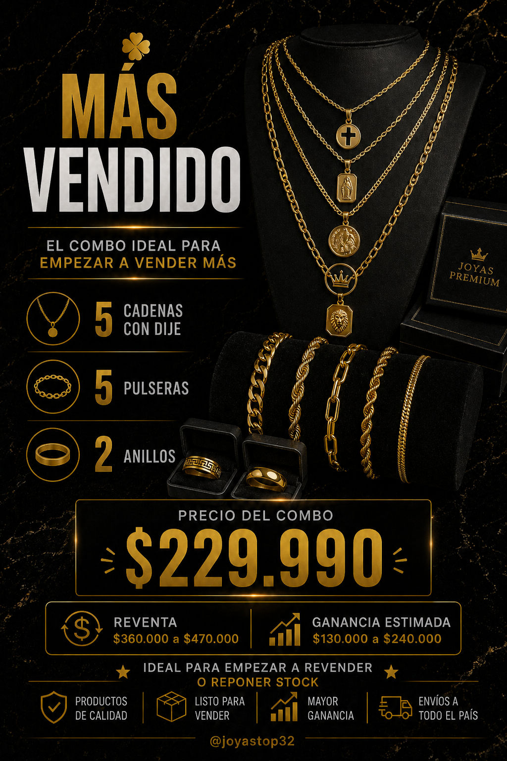 Combo Más Vendido — combo mayorista de joyería enchapada en oro