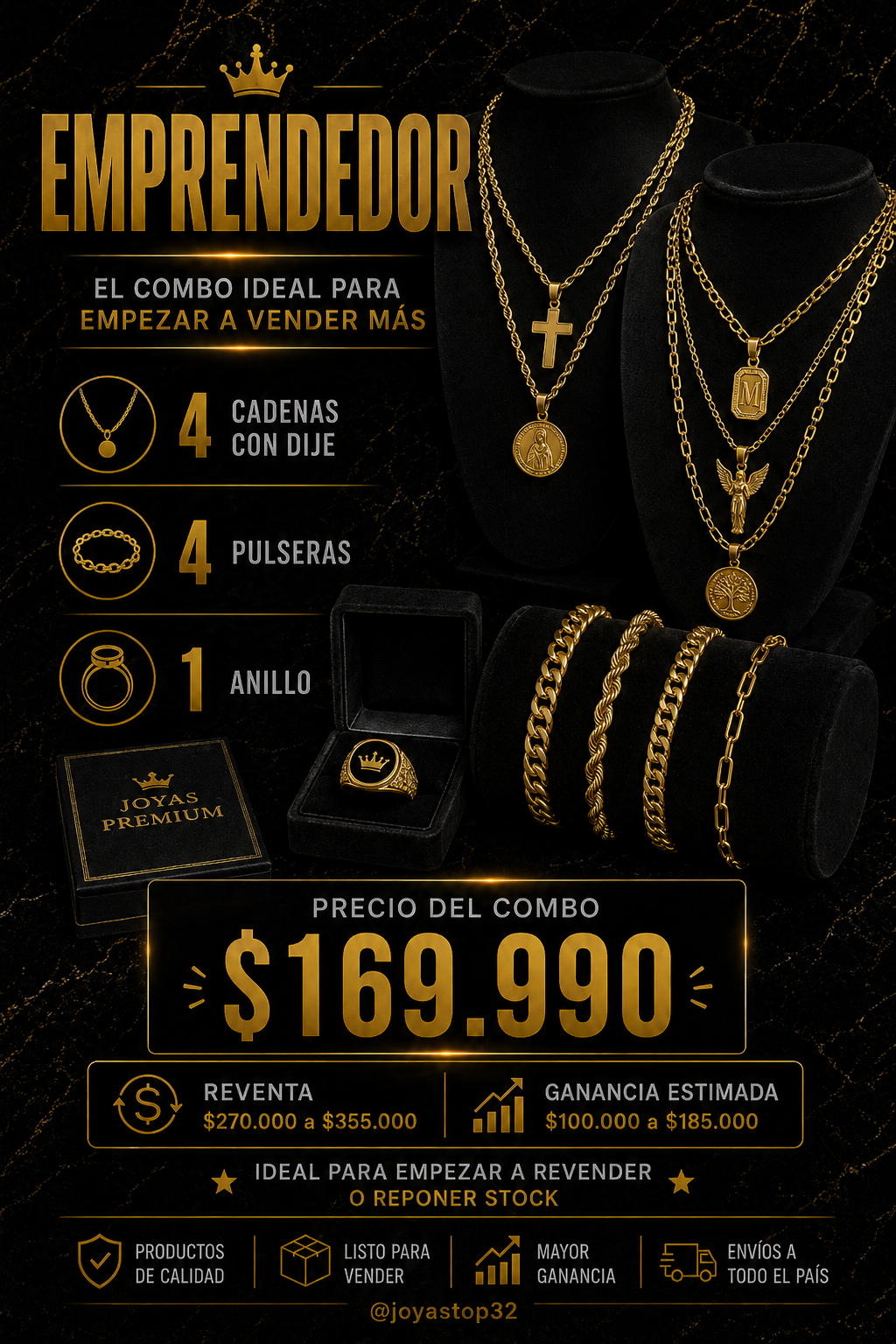 Combo Emprendedor — combo mayorista de joyería enchapada en oro