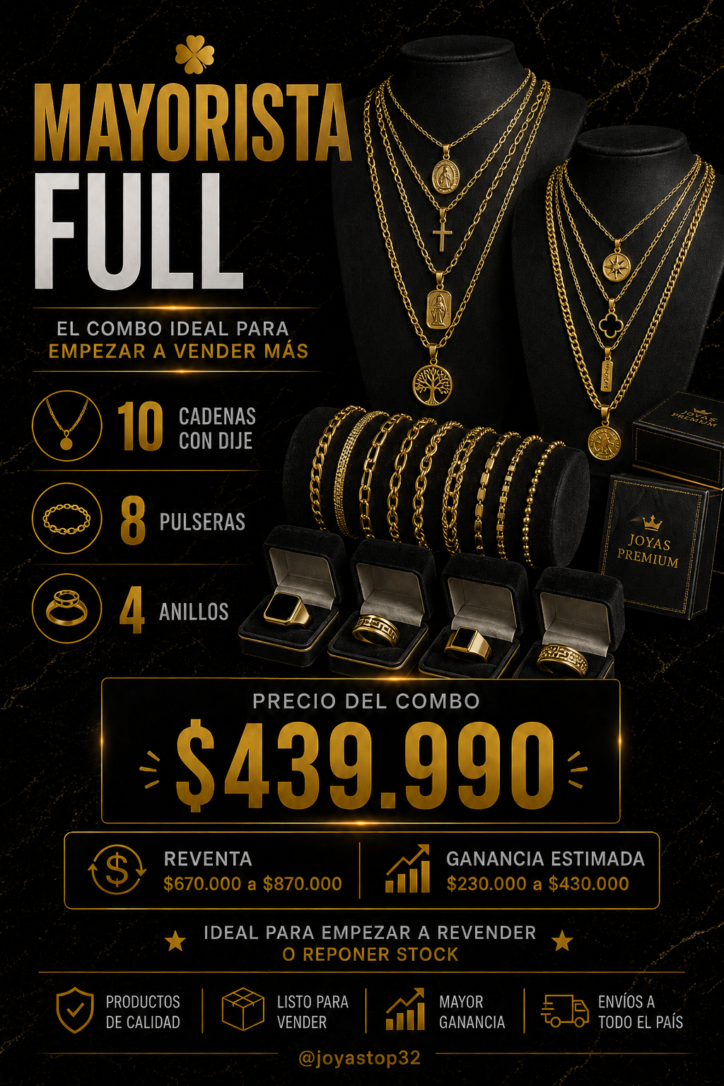 Combo Mayorista Full — combo mayorista de joyería enchapada en oro